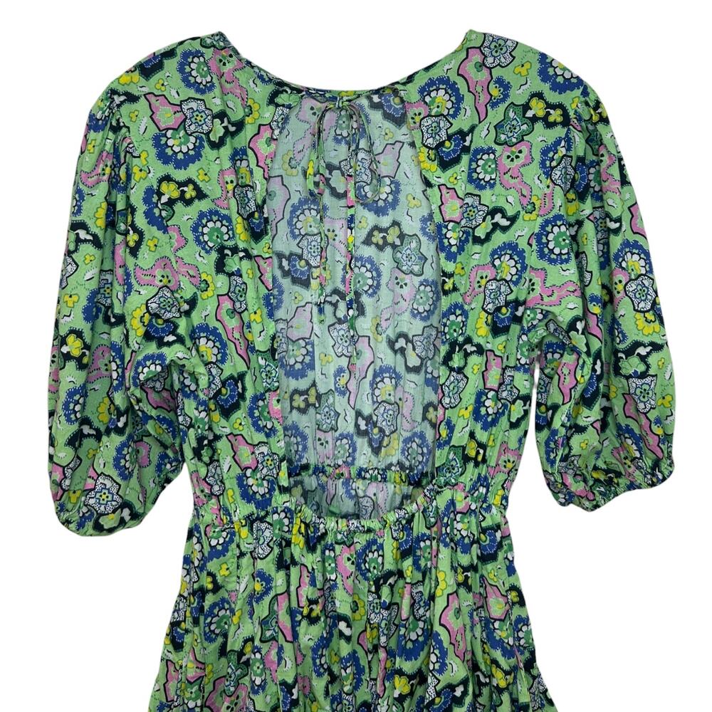 Rhode Women's 'Molly' Mini Dress Mosaic Floral Grass Flowy Open-Back Green Small - Picture 7 of 13